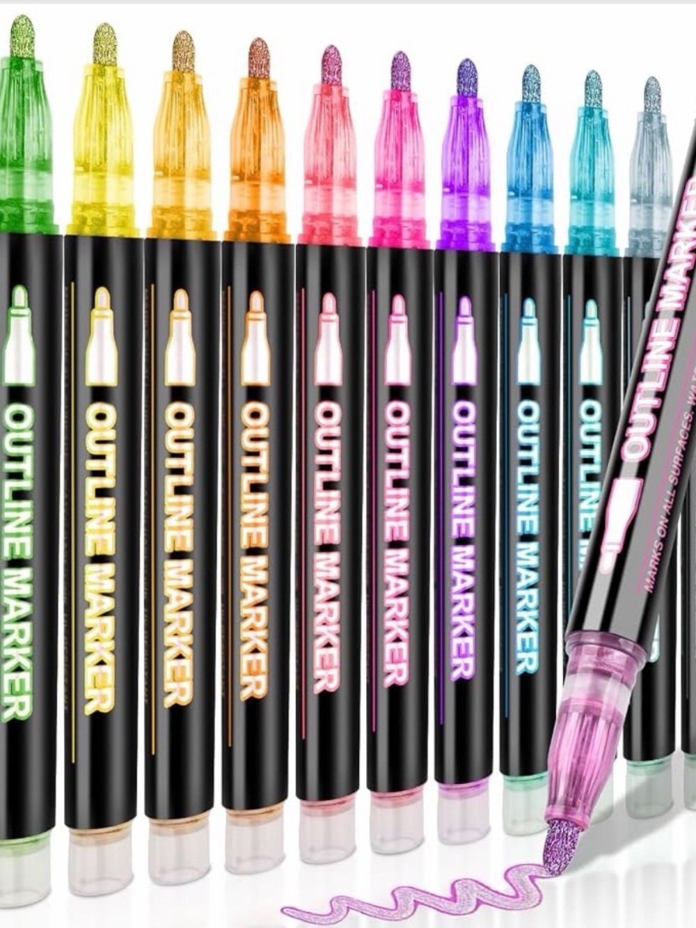 Outline Marker Set - Assorted Rainbow Colors new 4 packs 12 each
